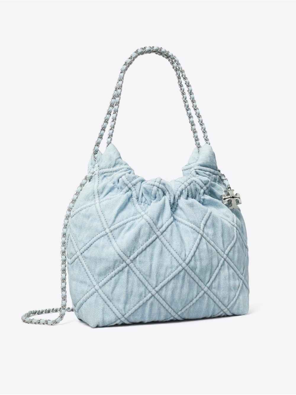 Tory Burch Mini Fleming Quilted Denim Hobo Bag
